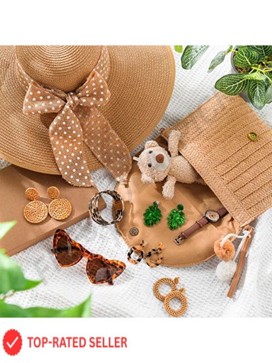 15pc Straw Beach Hat Bag Sunglasses Earrings Bracelet Jewelry Set Boho Summer main image 5